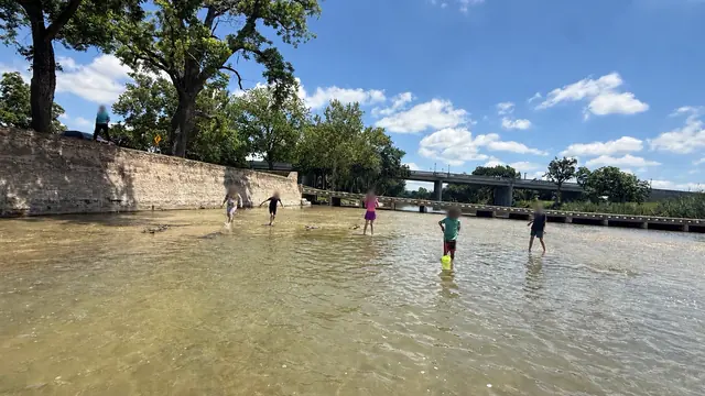 Children exploring a shallow creek together